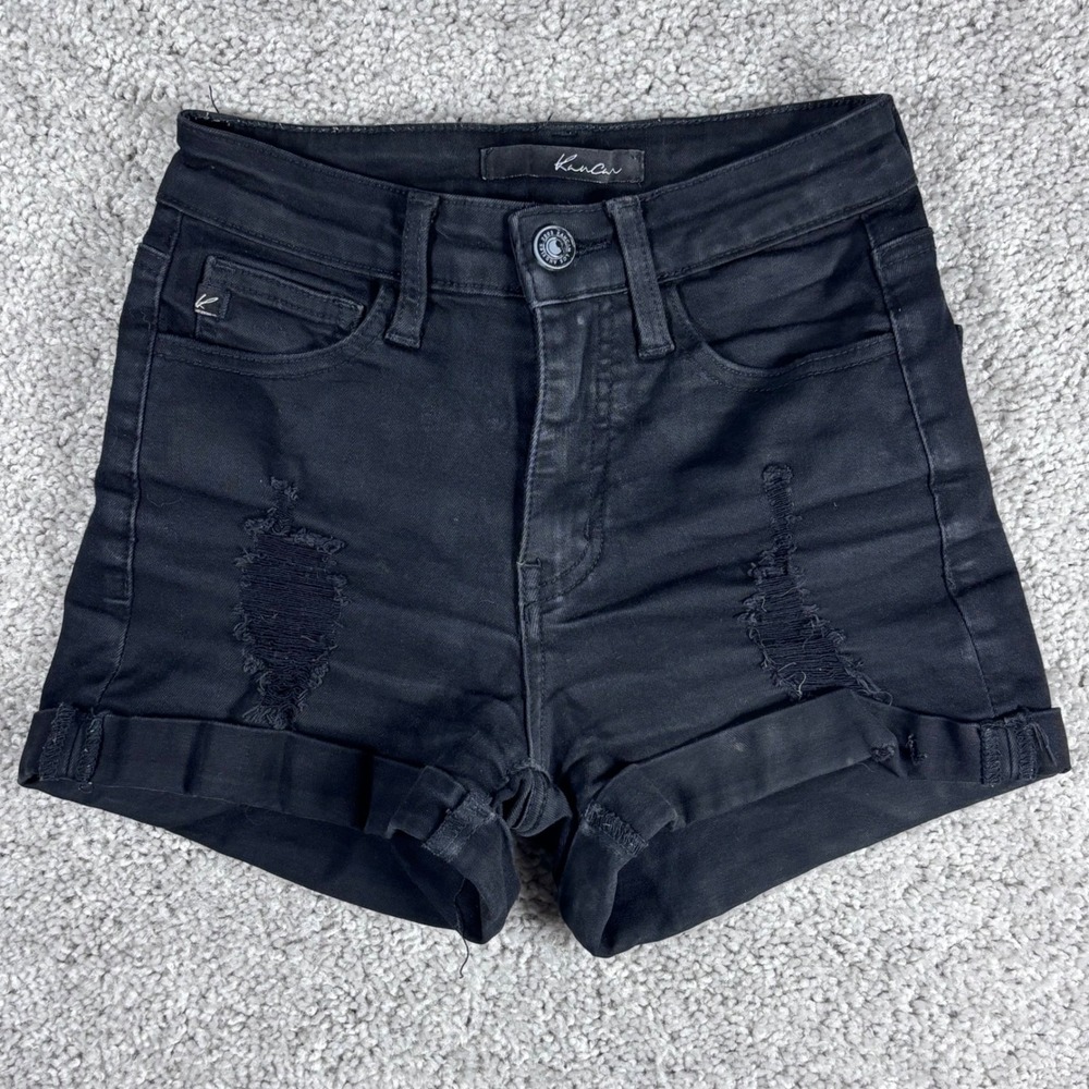 KanCan Womens Size‎ 23 Black Distressed Denim Cuffed High Waisted Jean Shorts